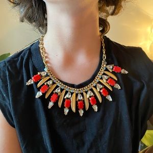 J. Crew Poppy Fringe Necklace - Red/Brass #a9253